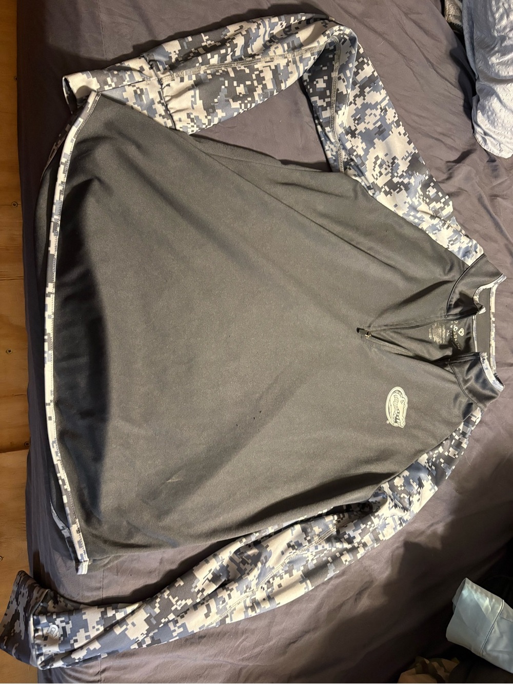 Gray Quarter-Zip Pullover with Digital Camo Sleeves